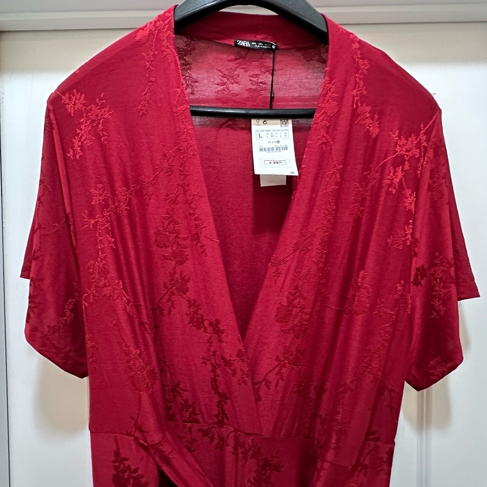 Zara Red Wide Leg Jumpsuit - Picture 11 of 11